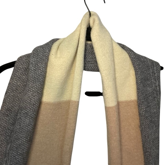 Colorblock Knit Long Scarf — Neutral Tan, Cream & Gray - Picture 3 of 4